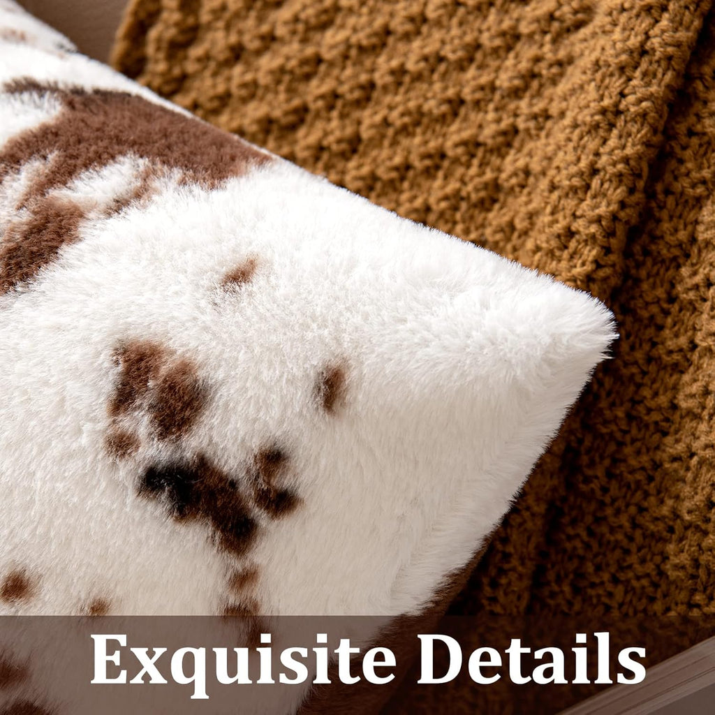 Pack of 2 Luxury Faux Fur Throw Pillow Covers Cowhide Decorative Soft Fluffy Plush Couch Throws Brindle Cushion Covers