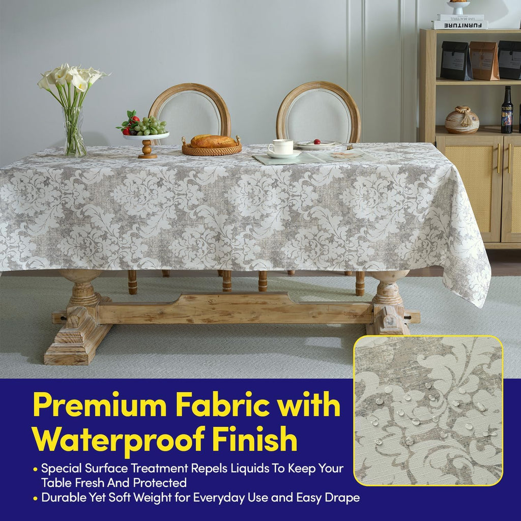 Rectangle Tablecloth 60" x 102" 100% Waterproof Fabric - Wipe-Clean, Tear-Proof Decorative Table Cov
