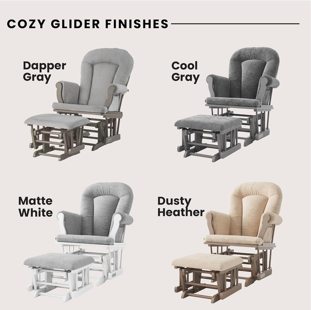 Cozy Glider Rocker and Ottoman Set, Smooth Quiet Gliding Motion, Padded Cushion with Convenient Storage Pockets