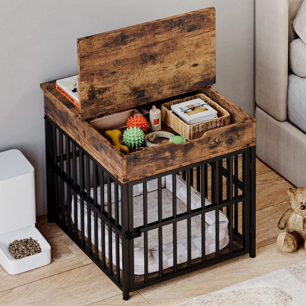 Dog Crate Furniture for Small Dogs, Wooden Dog Kennel with Flip Top Drawer