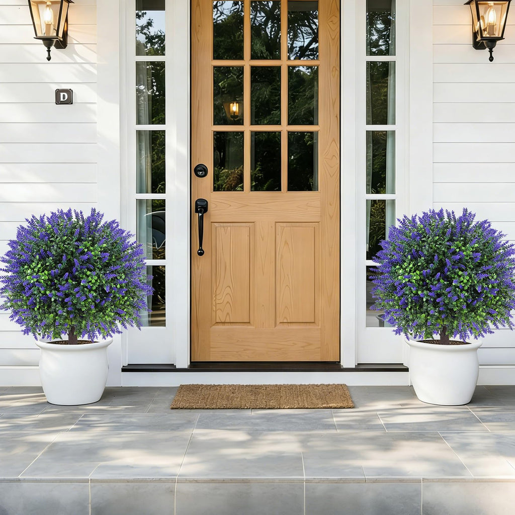 25" Artificial Lavender Topiary Ball Trees Set of 2 with Ground Spikes