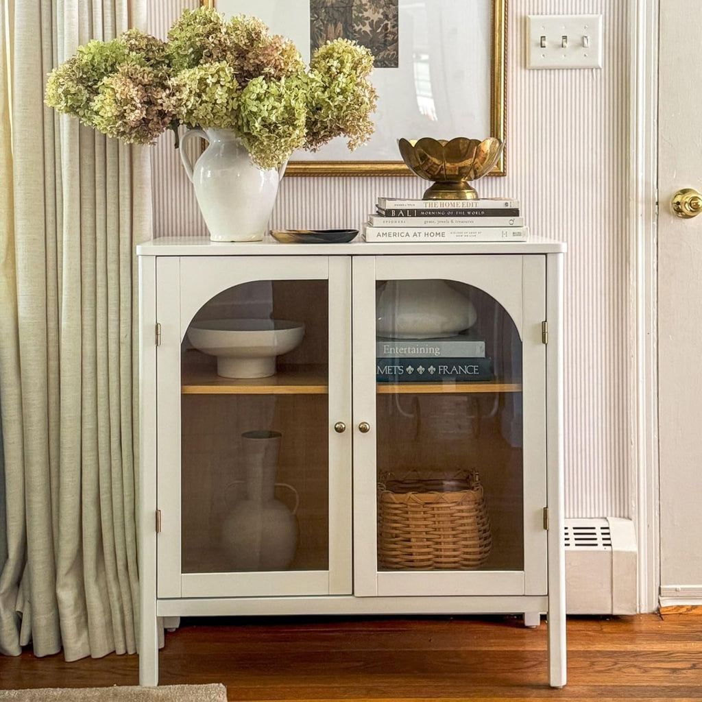 Mason Storage Accent Cabinet Sideboard Buffet, Credenza with Glass Doors and Adjustable Shelf for Dining Room
