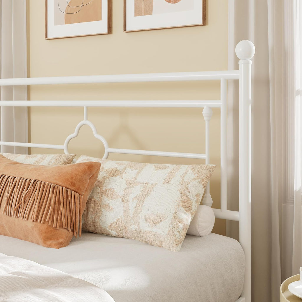 Full Metal Platform Bed Frame with Victorian Vintage Headboard and Footboard/Mattress Foundation/Under Bed Storage/No