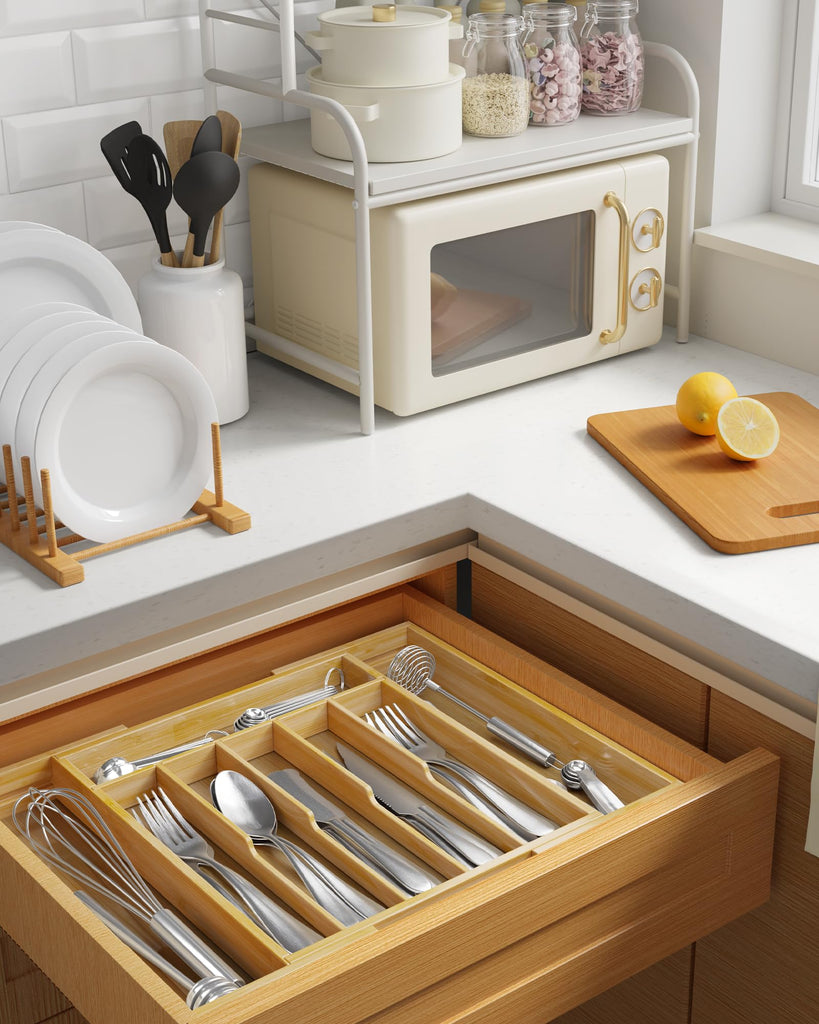 Silverware Organizer, Bamboo Kitchen Drawer Tray, Natural, Large