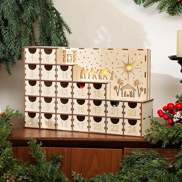 Wood Advent Calendar with 24 Drawers 2026 Nativity Advent Calendar
