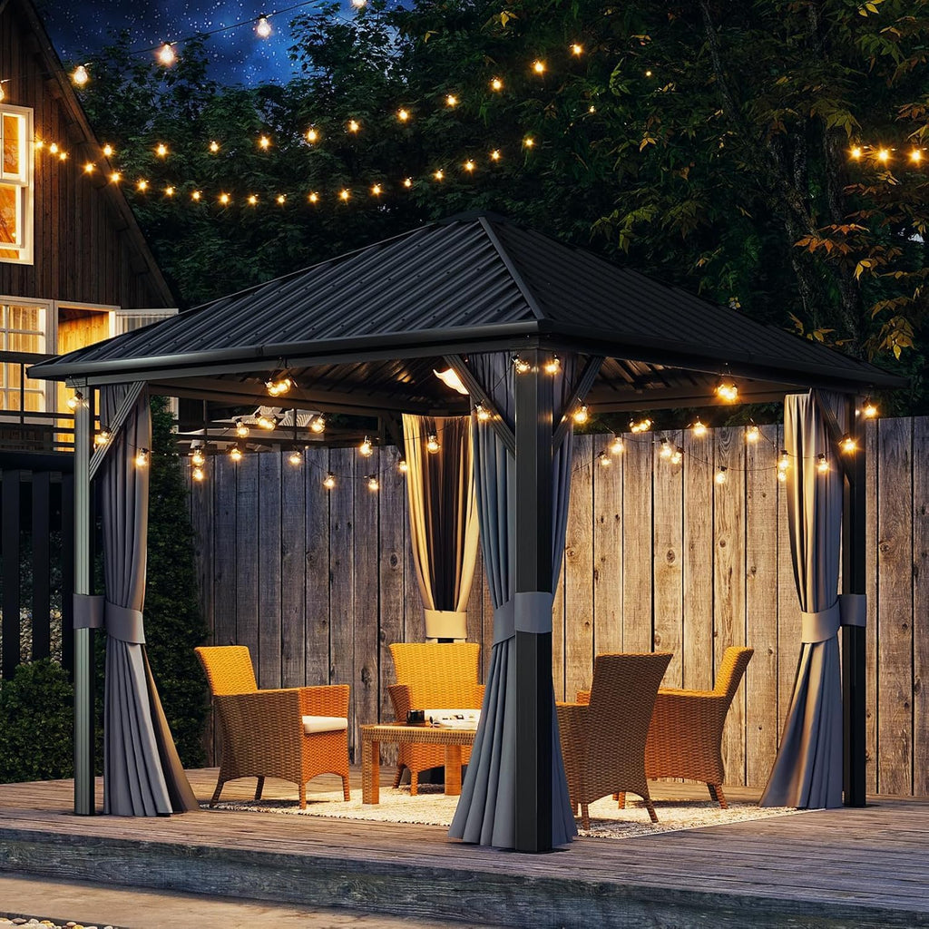 Hardtop Gazebo 10x10,Metal Frame Canopy with Galvanized Steel Roof