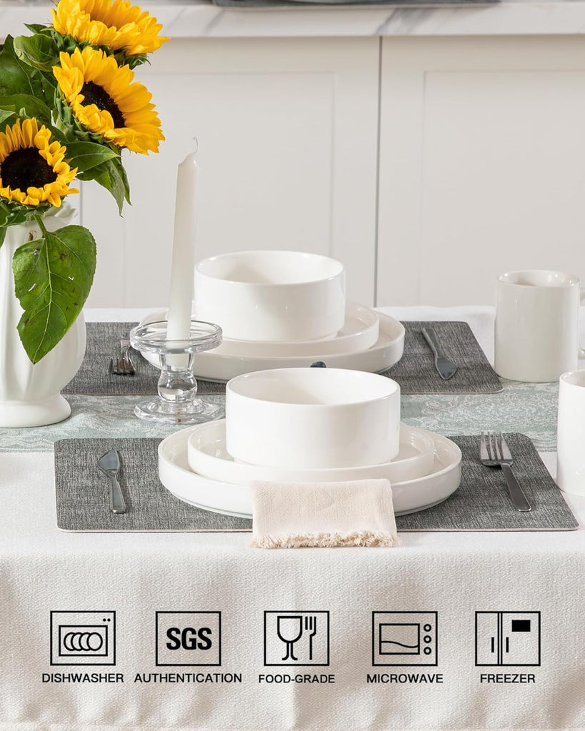 Porcelain Dinnerware Sets for 4, 12 Pieces Ceramic Plates and Bowls Set