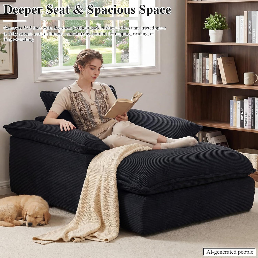 67" Chaise Lounge Chair Indoor, Oversized Boneless Chaise Lounge | Deep Seat Reading Chair | Large Dual-Layer Cushion