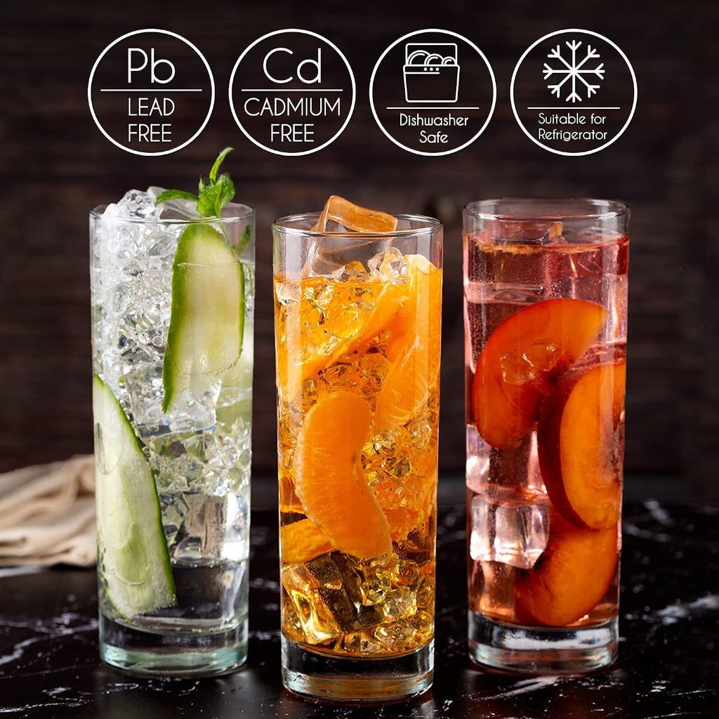 12.25 oz Highball Glasses with Heavy Base, Set of 6, Clear Drinking Glasses Set for Water, Juice, Cocktails, Wine