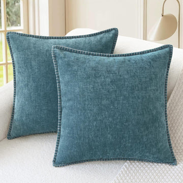 Throw Pillow Covers Decorative 18 X 18 Inches Pack of 2 Cotton Thread Stitching Edges Solid Dyed Soft Chenille
