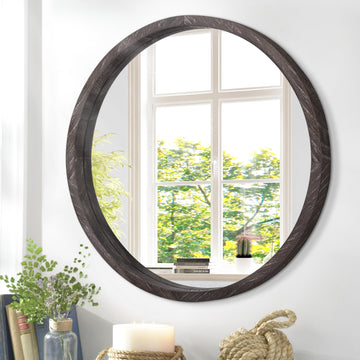 Large Round Mirrors for Wall Circular Mirror, Rounded 20 Inch Circular Mirror Wood Framed Rustic Make up Mirror Wall