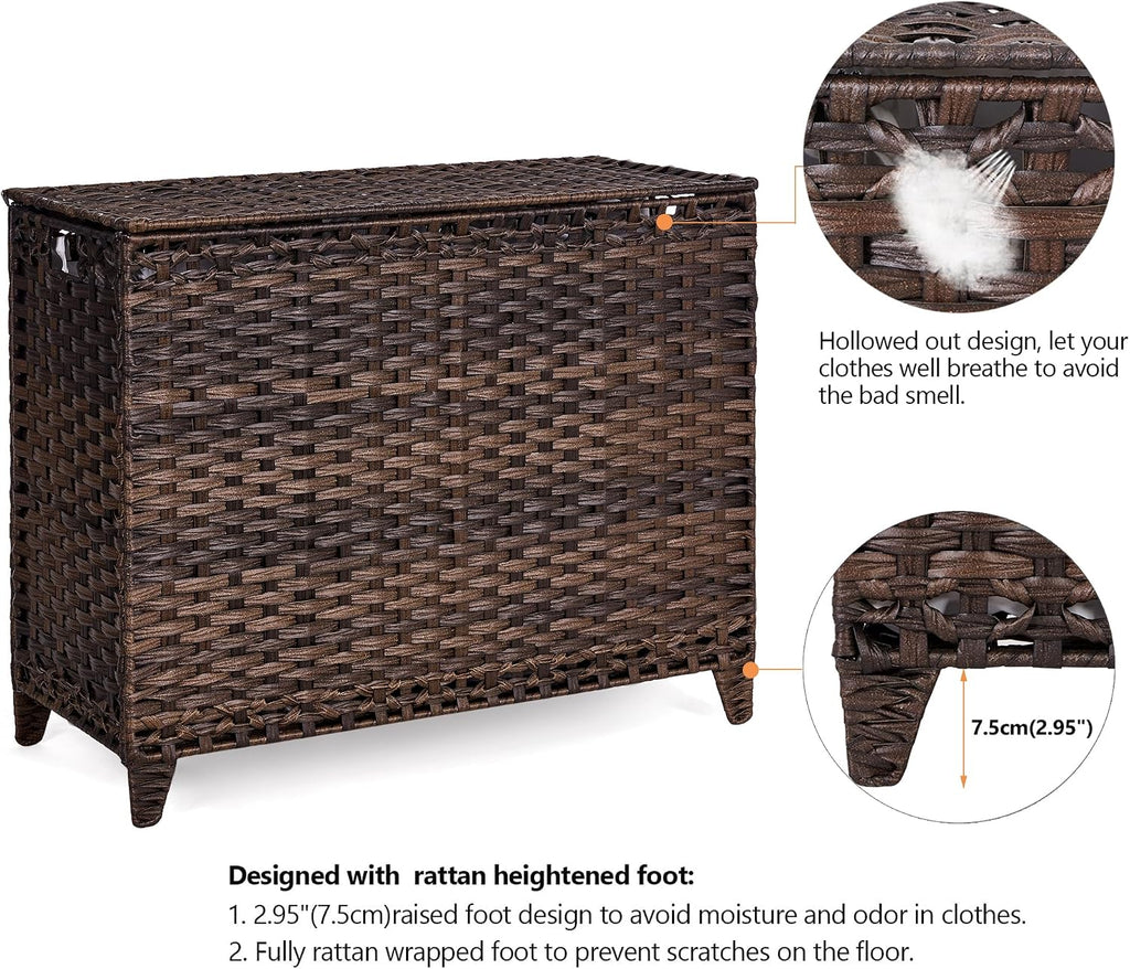Laundry Hamper with 4 Removable Liner Bags, 176L Laundry Sorter with Lid | Raised Feet; Side Carry Handles; Handwoven