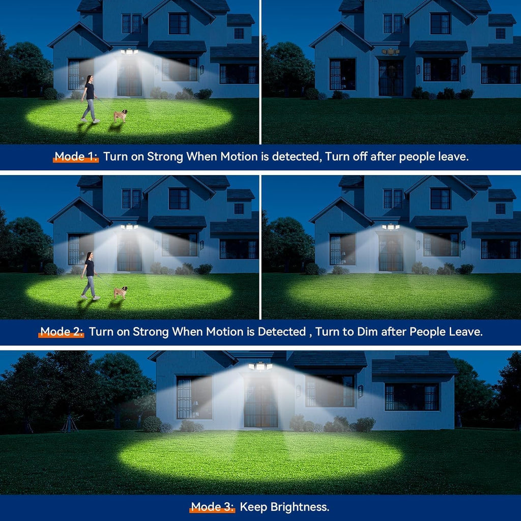 LED Security Lights Motion Sensor Outdoor Lights, 6500K Daylight, IP65 Waterproof, Dusk to Dawn, 3-Head Motion