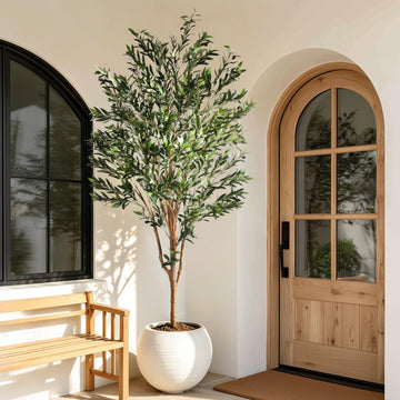 Faux Olive Tree 7ft, Olive Trees Artificial Indoor Big with Real Wood Trunk