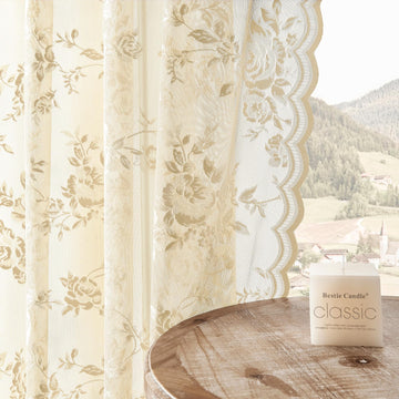 Beige Lace Curtains 84 Inches Long Victorian Floral Sheer Curtains Bedroom Decor Drapes Rod Pocket Light Filtering
