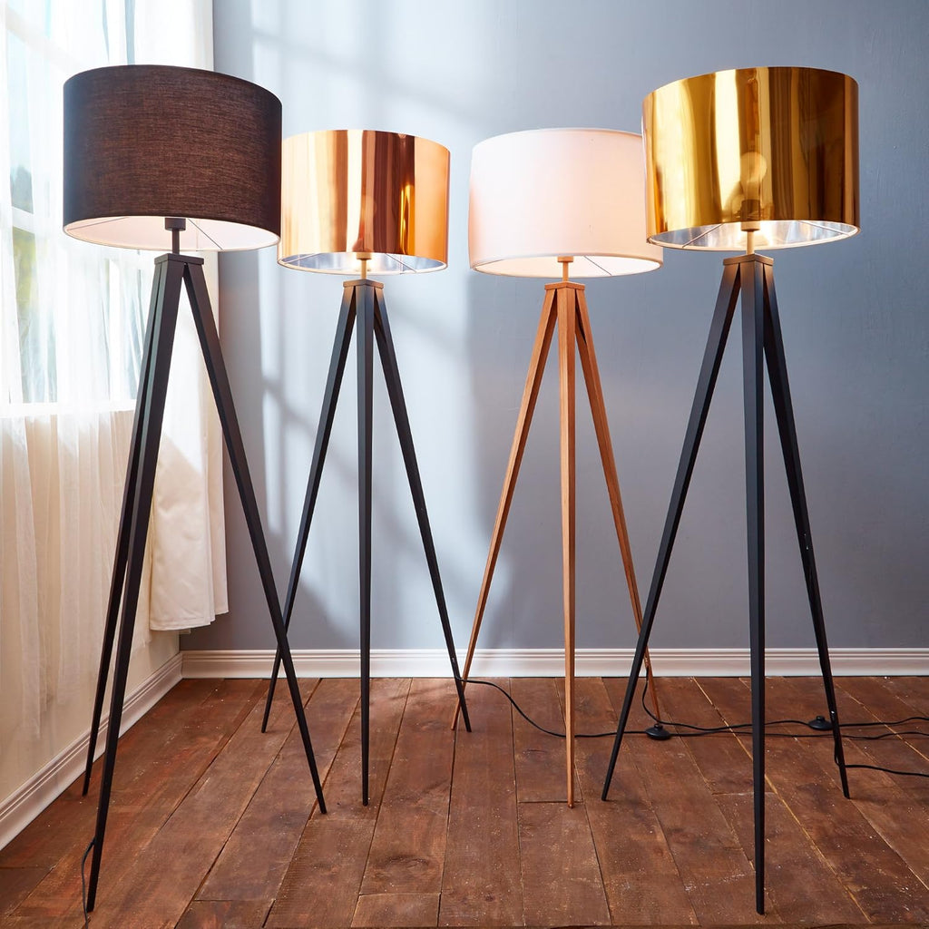 Versanora Romanza Modern LED Tripod Floor Lamp Tall Standing Light with Drum Shade Metal Legs Study Reading Bedroom