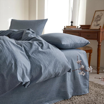 Cotton Duvet Cover Set, 100% Washed Cotton, Linen Like Textured, Breathable Durable Comfy Farmhouse Neutral Bedding