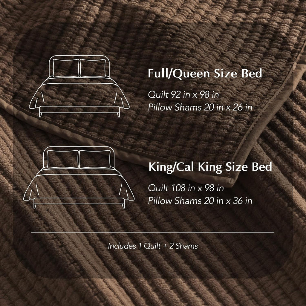 Cotton Coverlet Set 3 Pieces, Lightweight Soft Ribbed Matelassé Bedspread Quilt Set, Cozy Oversized Quilted