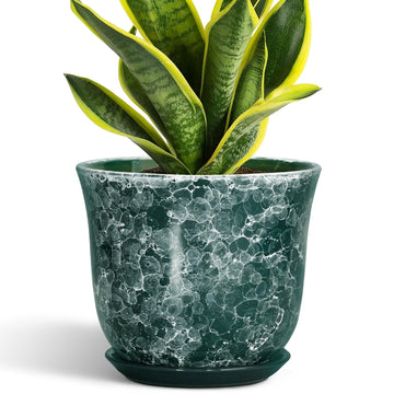 8 Inch Plant Pot - Ceramic Planter with Drainage Hole and Saucer, Round Planter for Indoor Outdoor, Modern Planters