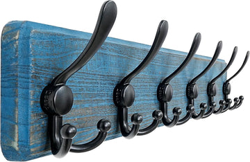 Coat Rack Wall Mounted - 24" Long 6 Tri Hooks, Heavy Duty Wooden Wall Coat Hanger Coat Hook for Clothes Hat Jacket
