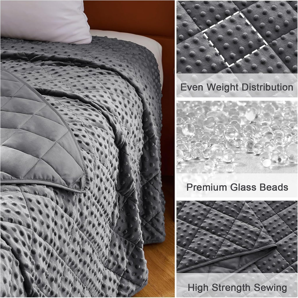 Grey Weighted Blanket for Adults 15lbs, 48"x72", Twin Full Size Cooling Minky Heavy Throw Blanket for 140-160lbs