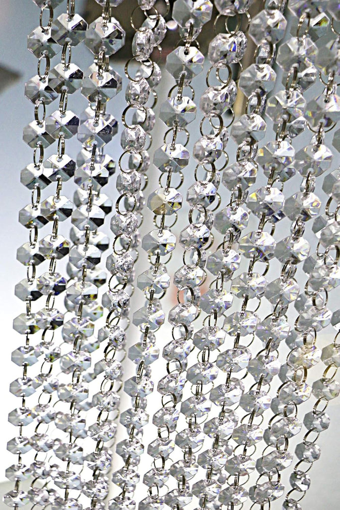 33ft K9 Glass Crystal Garland Strands - Hanging Chandelier Gem Bead Chain - 14mm Clear Octagon Prism Diamond String