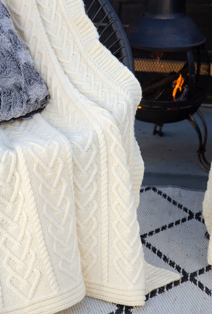 Irish Aran Throw Blanket Heart Pattern 100% Super Soft 67x49 inches