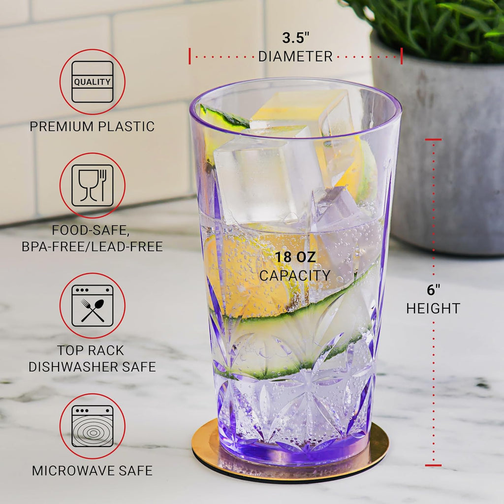 Royal Plastic Drinking Tumbler, Premium Quality Water Glasses, Dishwasher-Safe BPA-Free Durable Mixed Colors Assorted