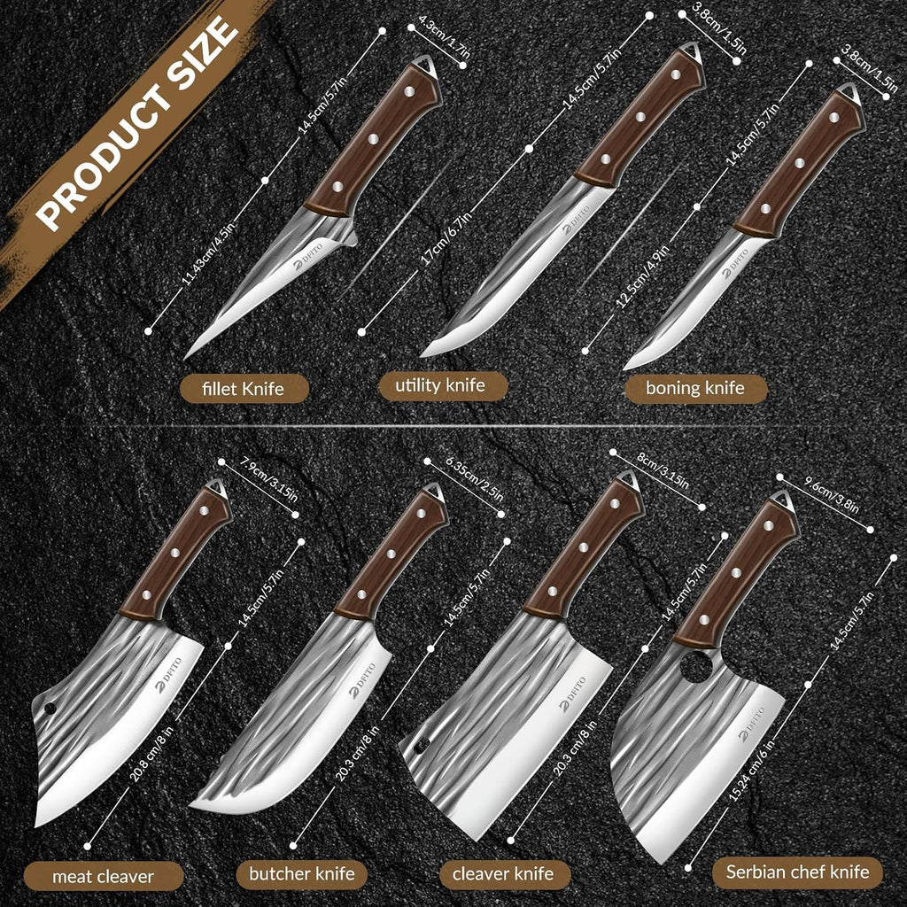Butcher Knife Set, Sharp Kitchen Knife Set with Roll Bag Gift for Men | Hand Forged 14PCS Butcher Chef Knife Set with
