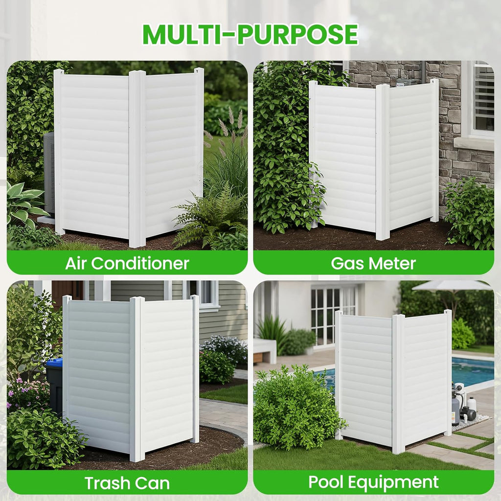 38" W x 60" H (1 Panel) Air Conditioner Fence, White Vinyl Pool Equipment Enclosure Panel with Metal Stakes, Outdoor