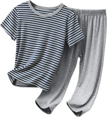 Boys's Summer Pajamas Striped Short Sleeved+Long Pants Sets Modal Pj