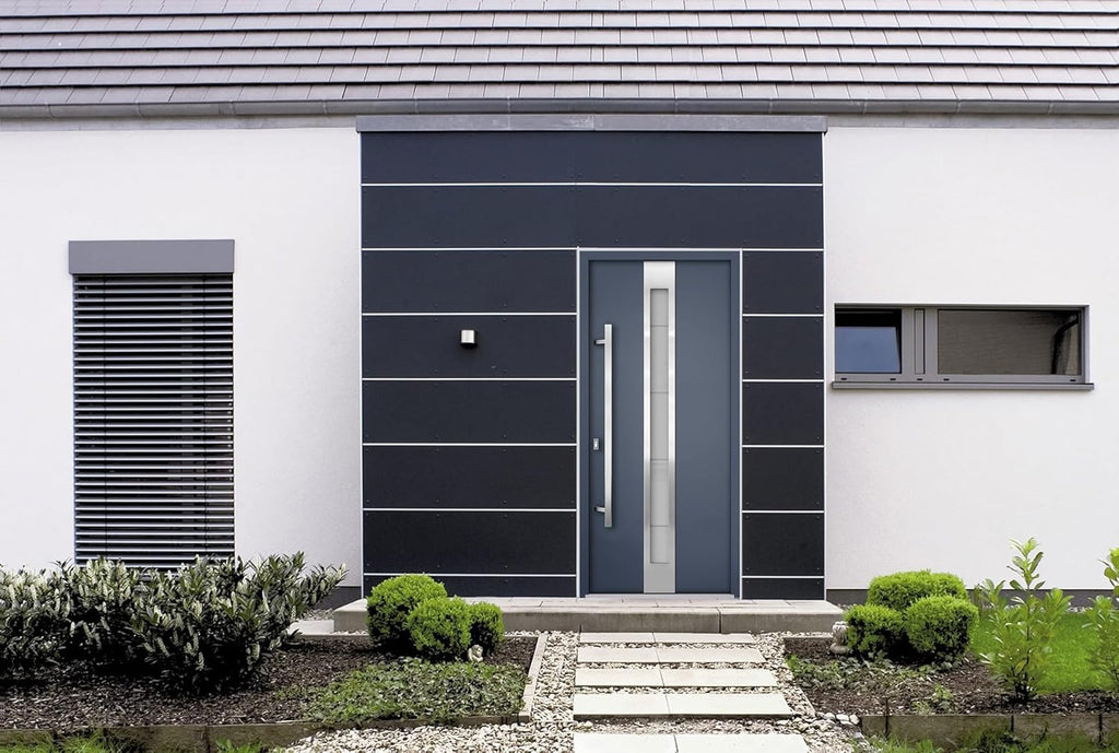 Modern Steel Front Exterior Door 36 x 80 inch | Prehung Insulated Security Entry Door with Frosted Glass Insert