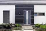 Modern Steel Front Exterior Door 36 x 80 inch | Prehung Insulated Security Entry Door with Frosted Glass Insert