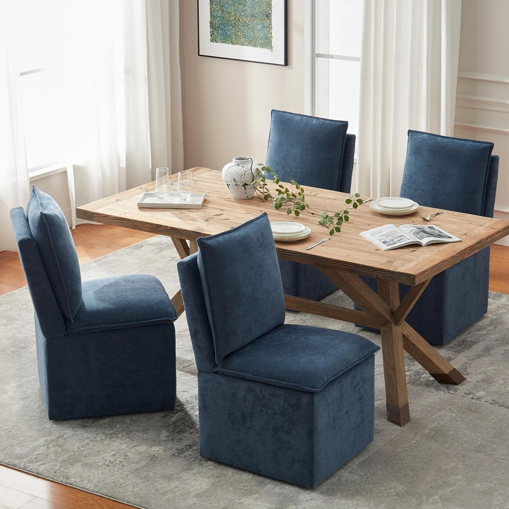 Upholstered Dining Chairs Set of 2, Modern Rolling Chairs with Storage and Wheels