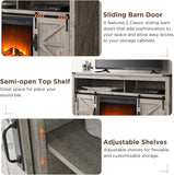 Farmhouse Fireplace TV Stand for TVs up to 65+ Inches, 33 Inch Tall Highboy Entertainment Center with 23 Inch Electric Fireplace and Sliding Barn Door, Rustic Oak