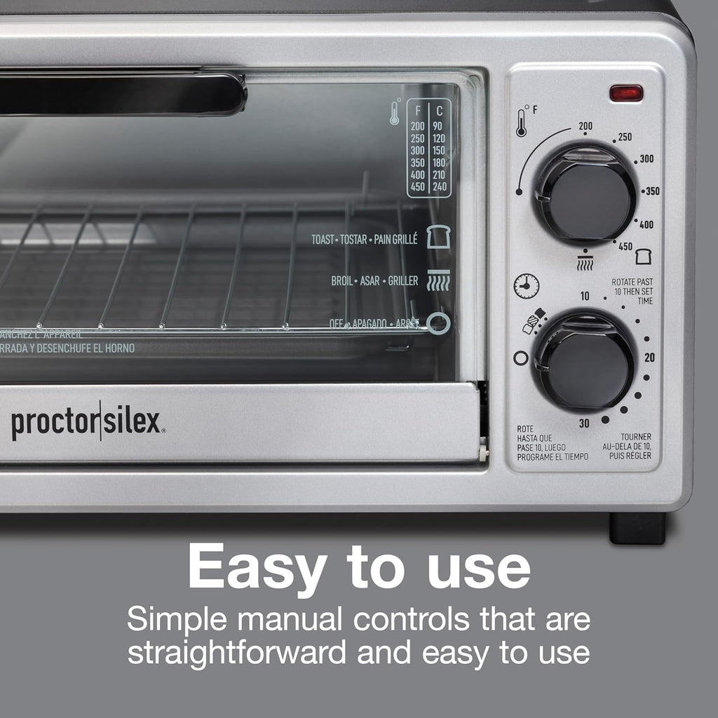 4 Slice Countertop Toaster Oven, Multi-Function with Bake, Toast and Broiler, 1100 Watts, 30 min timer and auto