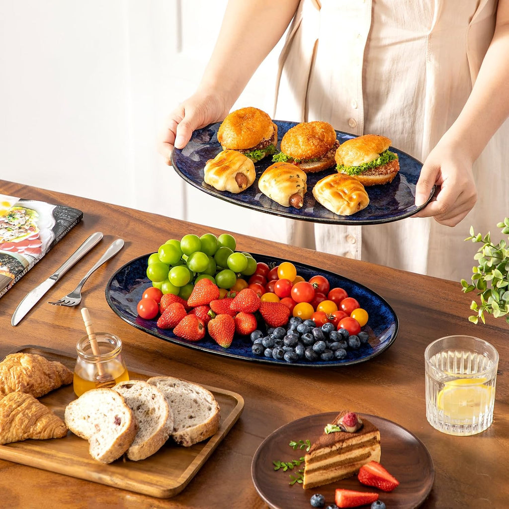 Ceramic Serving Platters Set of 3, Oval 16/14.7/13.5 Inch Stoneware Serving Dishes for Entertaining, Microwave Safe
