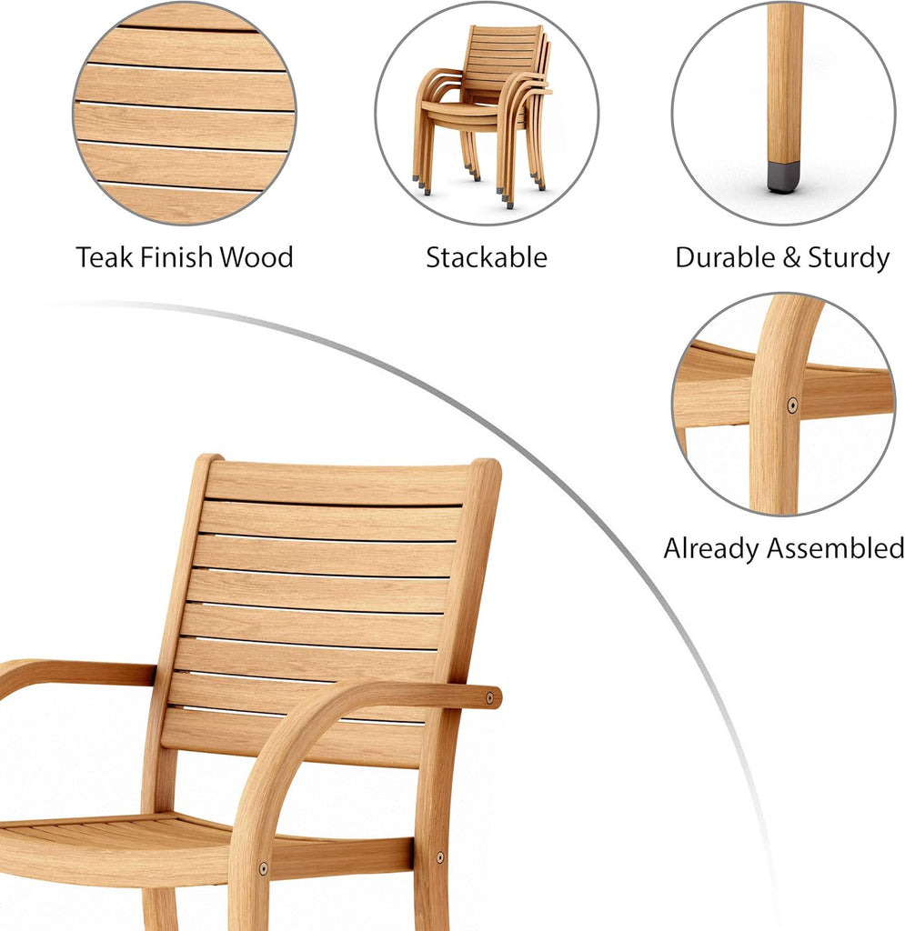 Powell 7-Piece Wood Patio Dining Set | Round Eucalyptus Table with Lazy Susan | Ideal for Outdoors