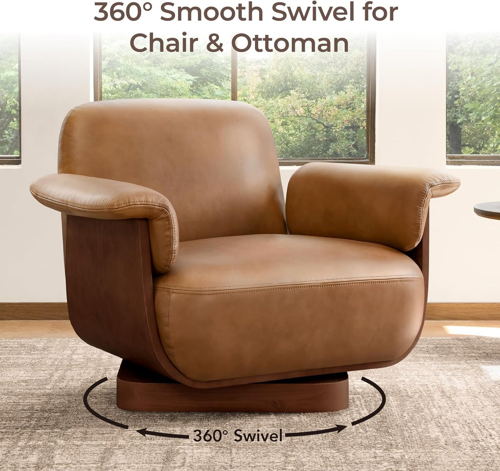 Modern Swivel Lounge Chair — Saddle Genuine Leather