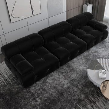 Convertible Modular Sectional Sofa, Modern Velvet Straight 3-Seater Couch (104 in/Black)