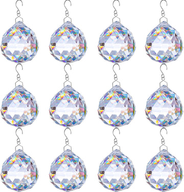 12 PCS Clear Crystal Glass Prism Suncatcher, Christmas Balls Ornaments, Rainbow Pendants Maker