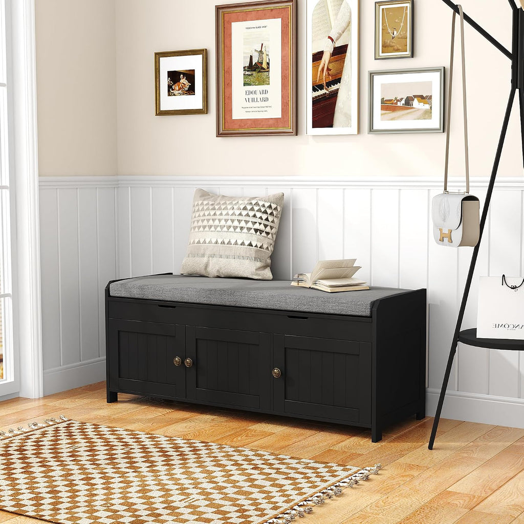 41.3" Shoe Bench with Lift Top Storage, Entryway Bench with Cushioned Seat, Wooden End of Bed Bench, Shoe Cabinet