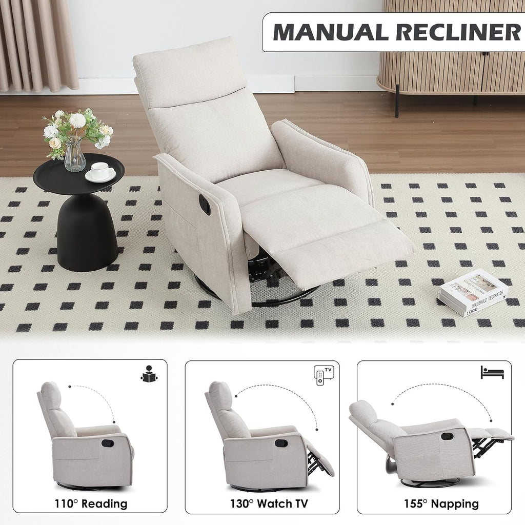 Swivel Rocker Recliner Chair, 360° Swivel Recliner with Heat and Massage, Rocker Recliner Nursery Glider Chair with
