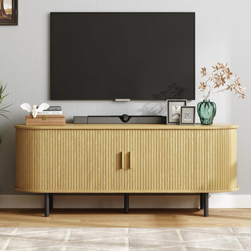 63" TV Stand with Power Outlet & Storage for TVs up to 70", Oak
