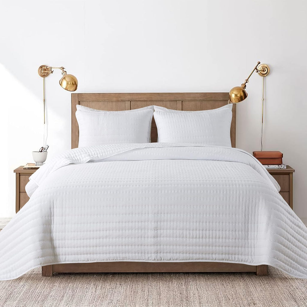 White Quilt Bedding Sets with Pillow Shams, Lightweight Soft Bedspread Coverlet, Quilted Blanket Thin