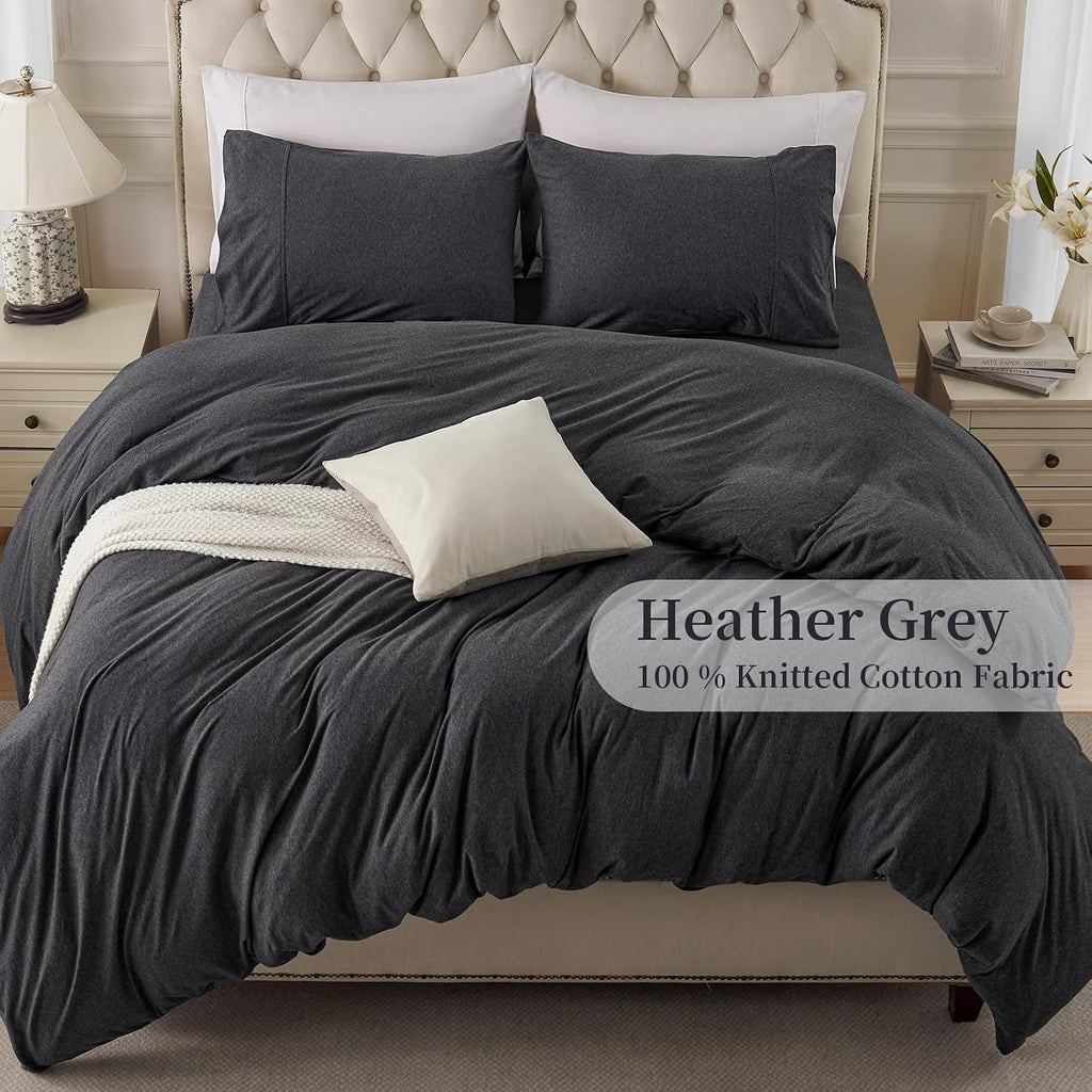 Jersey Knit Duvet Cover Set Heather Charcoal Grey King