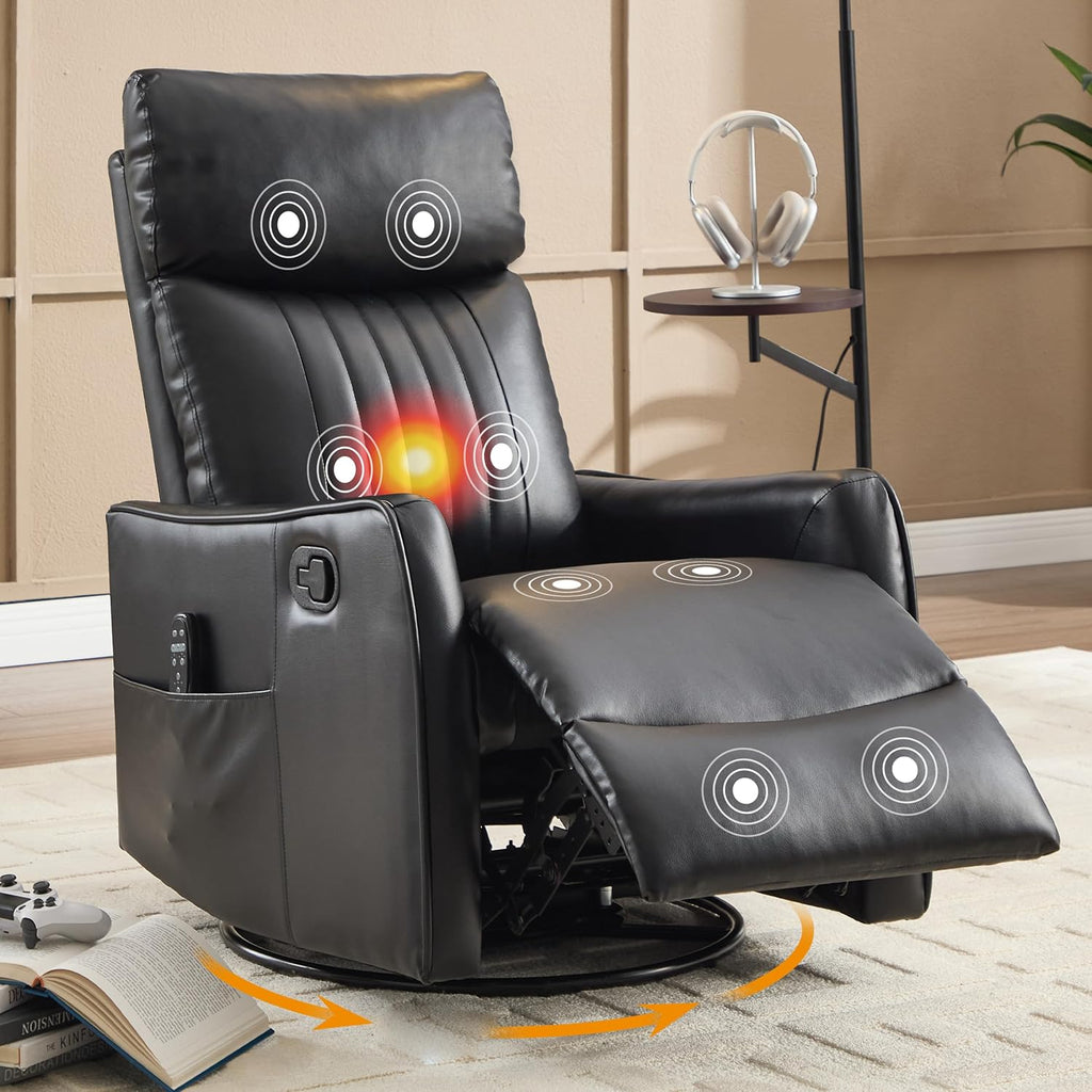 Manual Swivel Rocker Recliner Chair for Adults, Overstuffed Recliner Glider with Massage and Heat, Living Room
