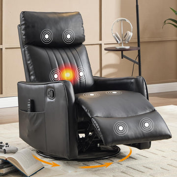 Manual Swivel Rocker Recliner Chair for Adults, Overstuffed Recliner Glider with Massage and Heat, Living Room