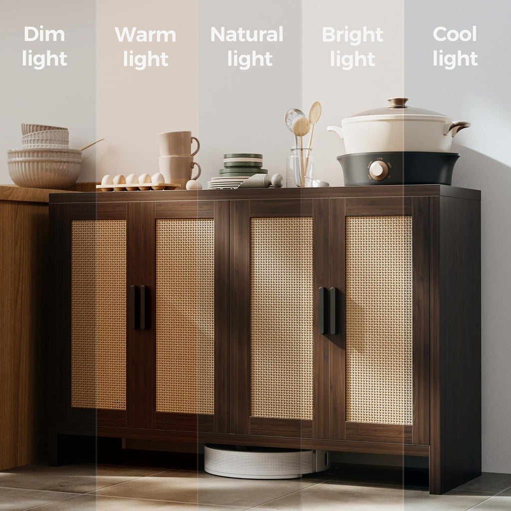Rattan Buffet Cabinet with Storage, Sideboard Cabinet with Doors and Adjustable Shelves