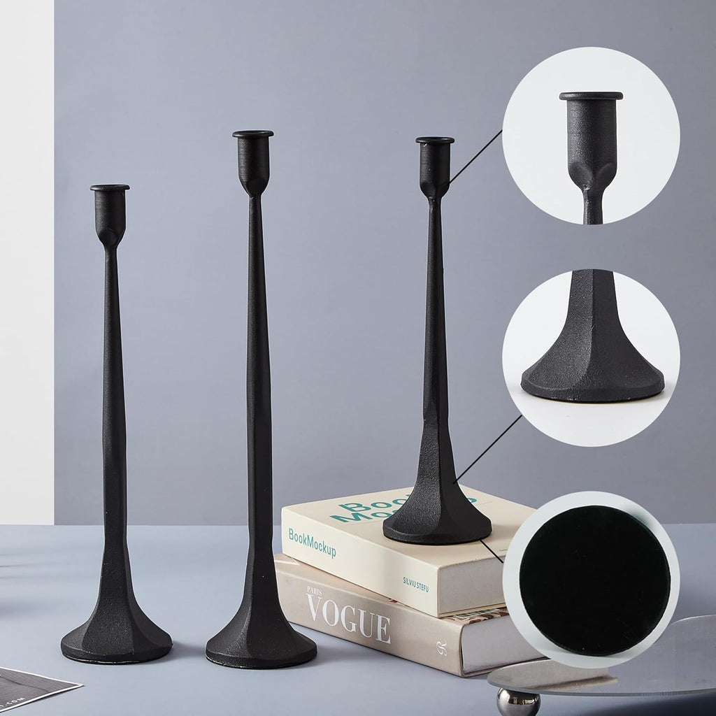 Iron Taper Candle Holder Set of 3, Black Candlestick Holders Decorative Candle Stand, Tapered Candle Holders Tall Set
